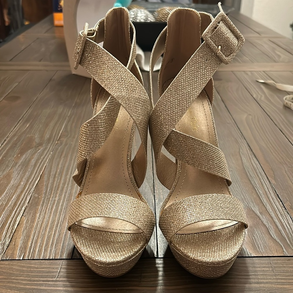 Dream Pairs Gold Glitter Platform Heels 5" Strappy Sandals Size 8 Wedding Prom
